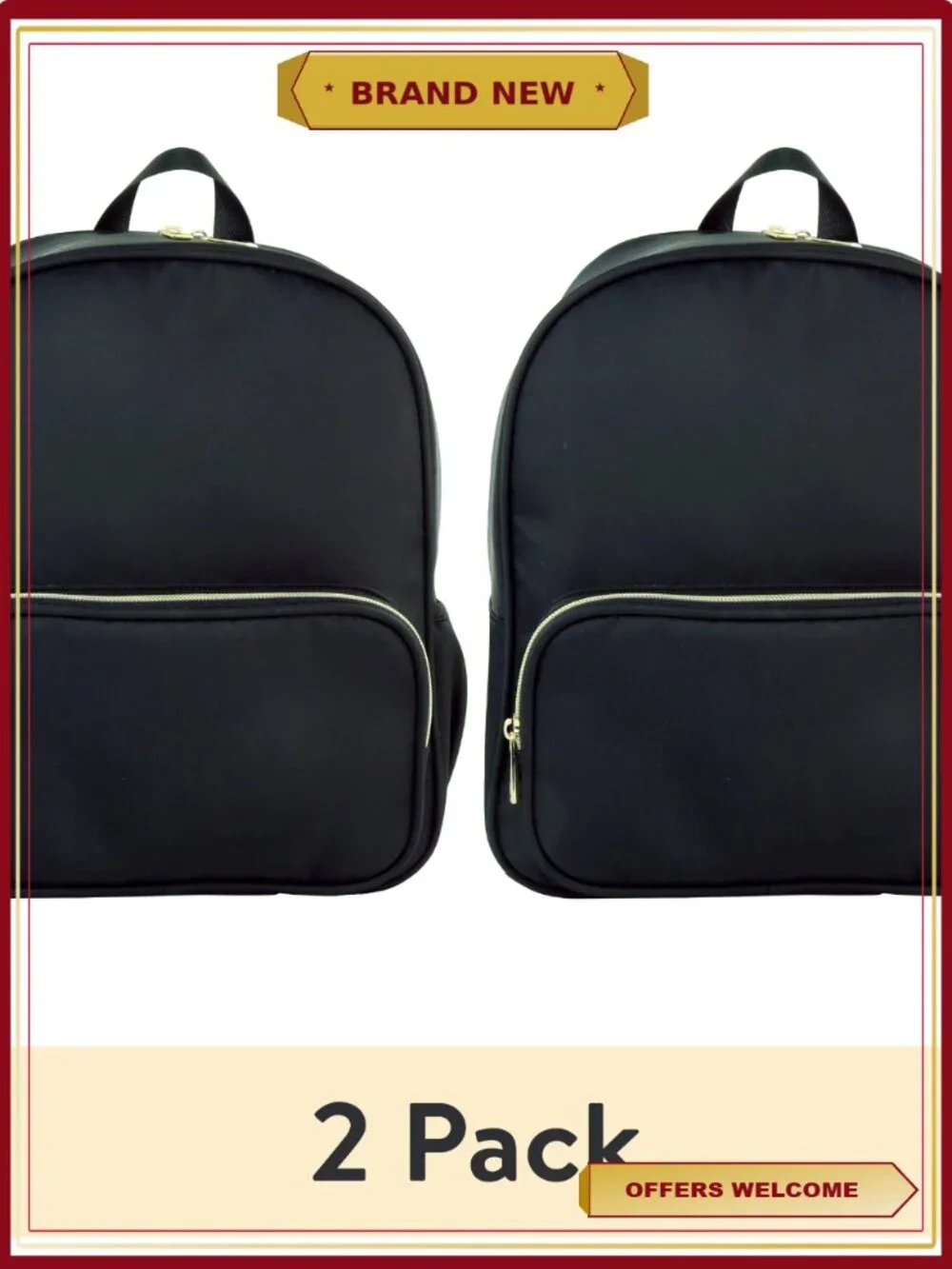 Nylon Backpack 2-Pack Customizable Travel Book Bag Craft Storage Gold Zipper